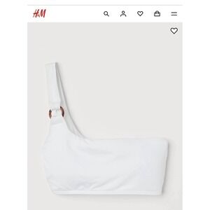 H&M Bikini Top  Size 14 White One Shoulder Classy Elevated Basic Tortoise Ring